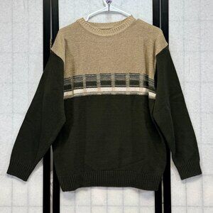 Munsingwear Green Beige Color Block Crewneck Sweater M Drop Long Sleeve